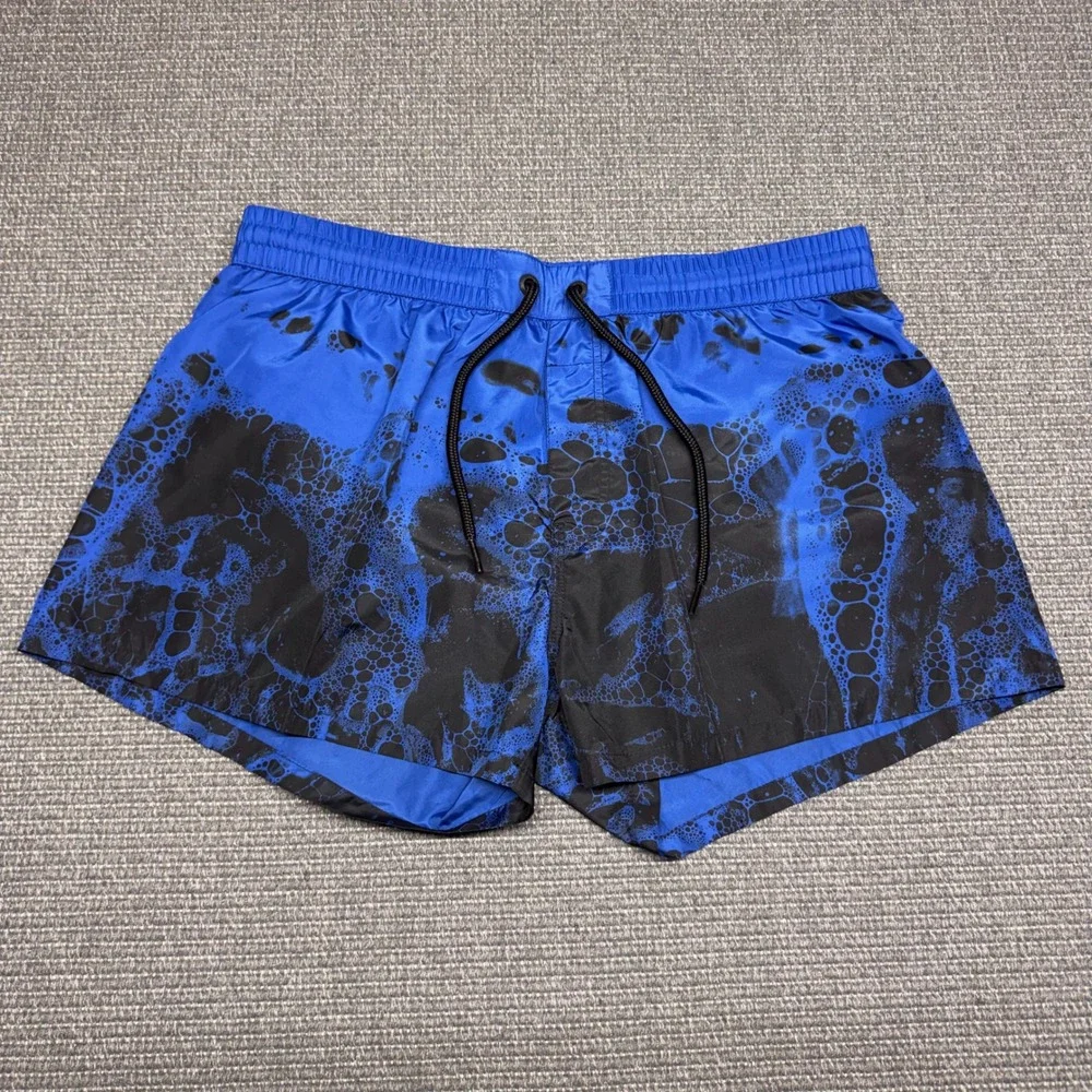 Diesel Beachwear Mens Blue Black Abstract Bubble Print Swim Trunks Size L